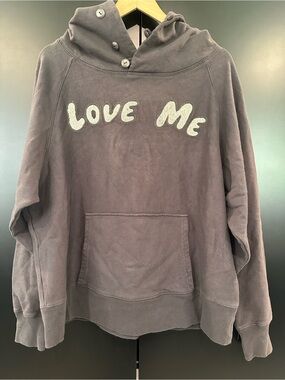 Sandrine Rose Love Me Button Neck Hoodie Grey Oversized Sweatshirt Mens Small
